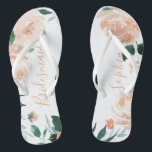 Aangepaste Romantische tuingriesmaid Teenslippers<br><div class="desc">Moderne waterverf perzik bloemig en botanisch groen,  elegant en romantisch,  grote gepersonaliseerde bruids partij bruidsmeisje geschenken</div>