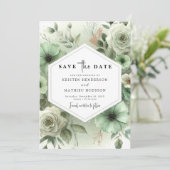Aangepaste romantische typografie Sage Green Weddi Save The Date (Staand voorkant)