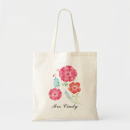 Aangepaste Romantische Waterverf bloemen Tote Bag (Voorkant)