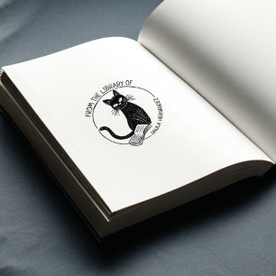 Aangepaste Ronde Bibliotheek Cat Bookplate Rubberstempel