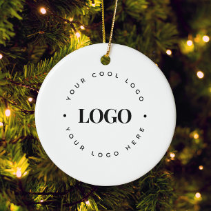 Aangepaste Ronde Cirkel Zakelijk Logo Wit Kerstmis Keramisch Ornament
