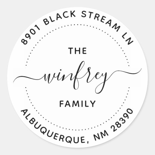 Aangepaste ronde familienaam Script Retouradres Sticker (Voorkant)