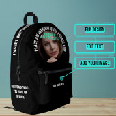 Aangepaste ronde foto en tekst Solid Black Bedrukte Rugzak