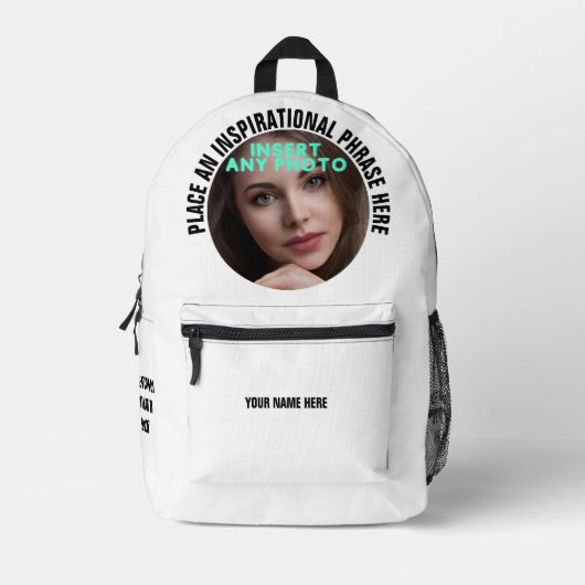 Aangepaste ronde foto en tekst Solid White Bedrukte Rugzak (Voorkant)