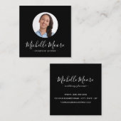 Aangepaste, ronde foto modern vrouwelijk zwart vierkante visitekaartje (Voorkant / Achterkant)