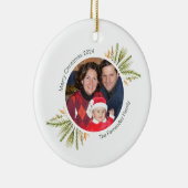 Aangepaste Ronde Foto Waterverf Groen Kerstmis Keramisch Ornament (Rechts)