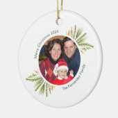 Aangepaste Ronde Foto Waterverf Groen Kerstmis Keramisch Ornament (Links)