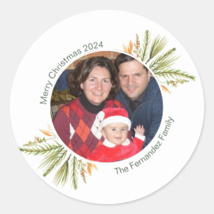 Aangepaste Ronde Foto Waterverf Groen Kerstmis Sticker