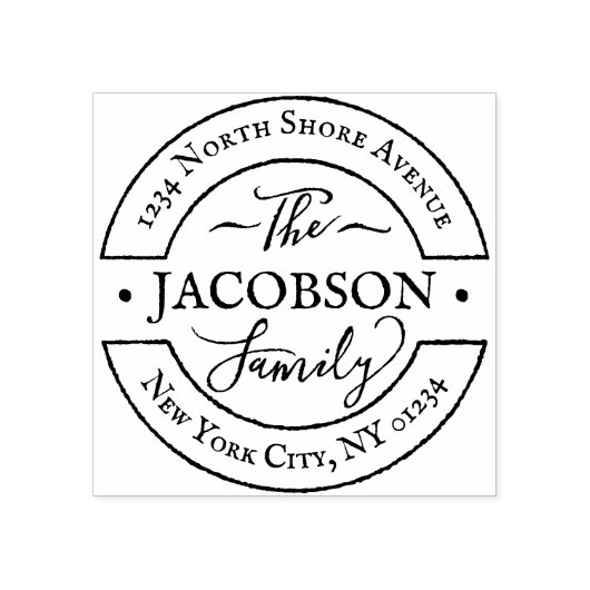 Aangepaste ronde hand geletterd script familienaam rubberstempel (Afrduk)