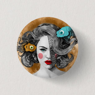 Aangepaste ronde knop/pisces-fish, dameskast afbee button 3,2 cm