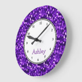 Aangepaste Ronde Paarse Glitter Grote Klok (Hoek)