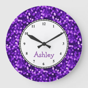Aangepaste Ronde Paarse Glitter Grote Klok