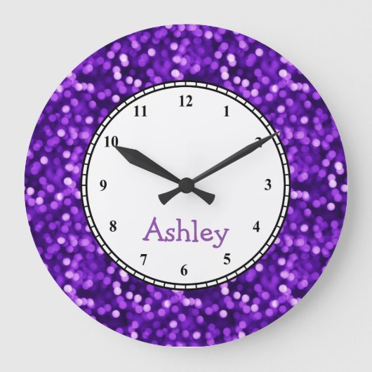 Aangepaste Ronde Paarse Glitter Grote Klok (Voorkant)