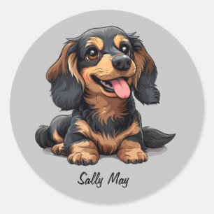 Aangepaste ronde sticker met schattige dachshond p