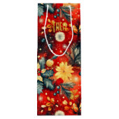 Aangepaste Rood en Goud Feestelijke Bloemen Gift B Wijn Cadeautas (Achterkant)