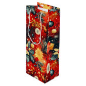 Aangepaste Rood en Goud Feestelijke Bloemen Gift B Wijn Cadeautas (Voorkant Gekanteld)