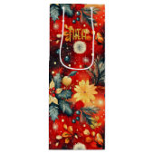 Aangepaste Rood en Goud Feestelijke Bloemen Gift B Wijn Cadeautas (Voorkant)