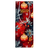 Aangepaste Rood en Goud Kerst Bauble Bag Wijn Cadeautas (Achterkant)