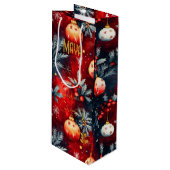 Aangepaste Rood en Goud Kerst Bauble Bag Wijn Cadeautas (Voorkant Gekanteld)