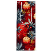 Aangepaste Rood en Goud Kerst Bauble Bag Wijn Cadeautas (Voorkant)