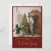 Aangepaste Rood en Goud Minimalistische Boog Famil Feestdagenkaart (Voorkant)