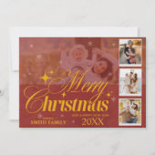 Aangepaste Rood & Goud Fotocollage Kerstgroet Feestdagenkaart (Voorkant)