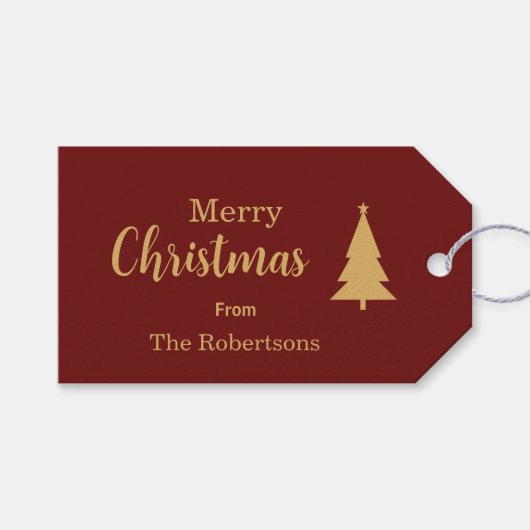 Aangepaste rood & goud Vrolijk Kerstfeest Cadeaulabel (Voorkant (Horizontaal))