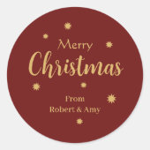 Aangepaste rood & goud Vrolijk Kerstfeest Ronde Sticker (Voorkant)