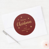 Aangepaste rood & goud Vrolijk Kerstfeest Ronde Sticker (Envelop)