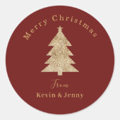 Aangepaste rood & goud Vrolijk Kerstfeest Ronde Sticker (Voorkant)
