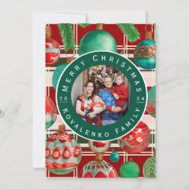 Aangepaste rood groen geplakt Kerstmis Familiefoto Feestdagenkaart