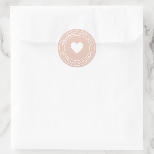 Aangepaste Rood Thuisgemaakt Met Liefde Hart Ronde Sticker (Tas)