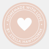 Aangepaste Rood Thuisgemaakt Met Liefde Hart Ronde Sticker (Voorkant)