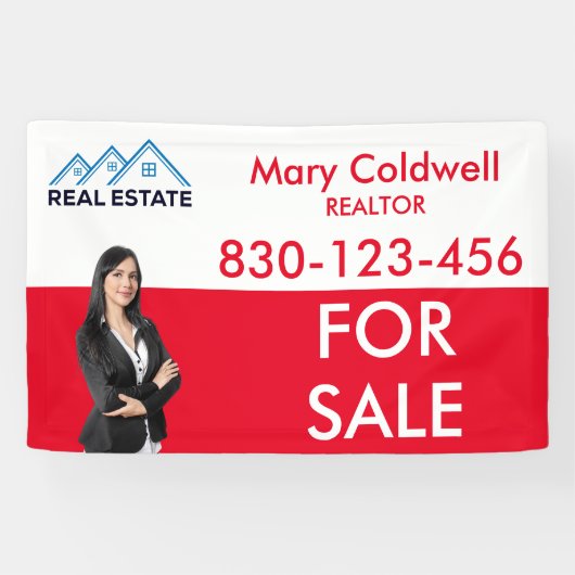 Aangepaste rood wit Realtor foto promotioneel Spandoek (Horizontaal)