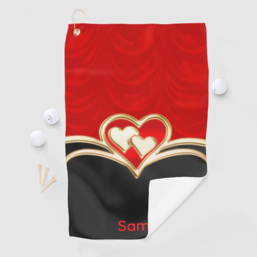 Aangepaste Rood Zwart en Goud Stijlvolle Monogram  Golfhanddoek (Insitu)