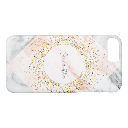 Aangepaste Roos Gold Marble Glitter iPhone Case (Achterkant (Horizontaal))