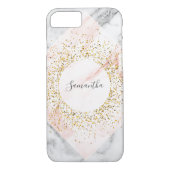 Aangepaste Roos Gold Marble Glitter iPhone Case (Achterkant)
