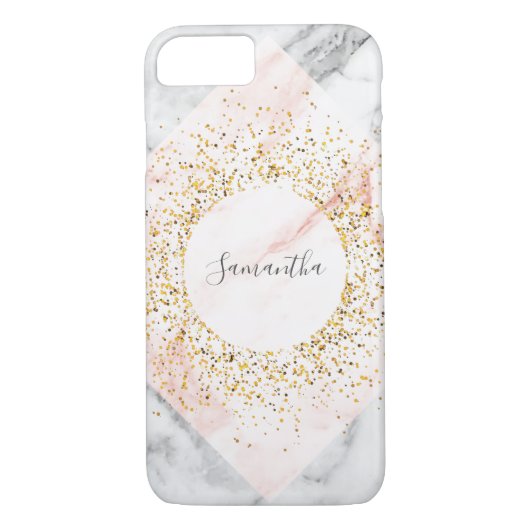 Aangepaste Roos Gold Marble Glitter iPhone Case (Achterkant)