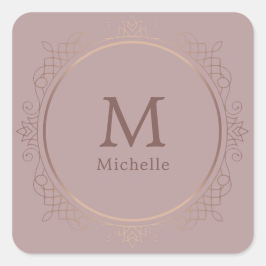 Aangepaste Roos Gold Trendy Monogram Elegant Sjabl Vierkante Sticker (Voorkant)