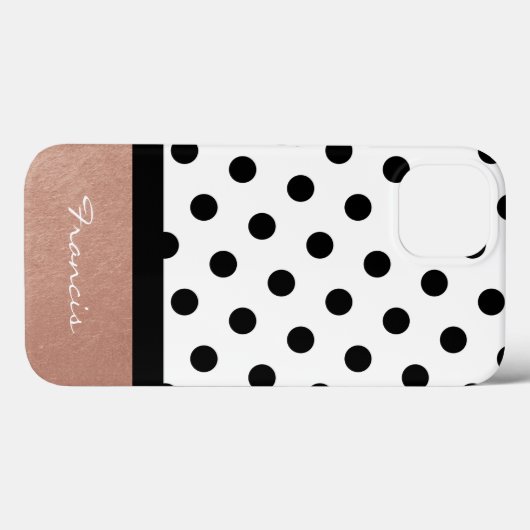 Aangepaste Roos Gold White en Black Polka Dot Case-Mate iPhone Case (Achterkant (horizontaal))