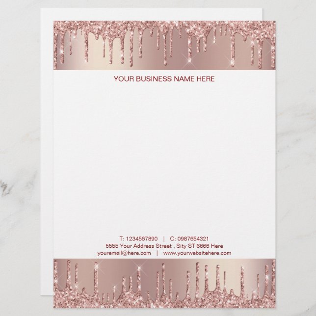 Aangepaste Roos Gouden Glitter Letterhead Sjabloon Briefhoofd (Voorkant / Achterkant)