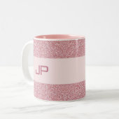 Aangepaste Roos Gouden Glitter Monogrammed Sjabloo Tweekleurige Koffiemok (Voorkant links)