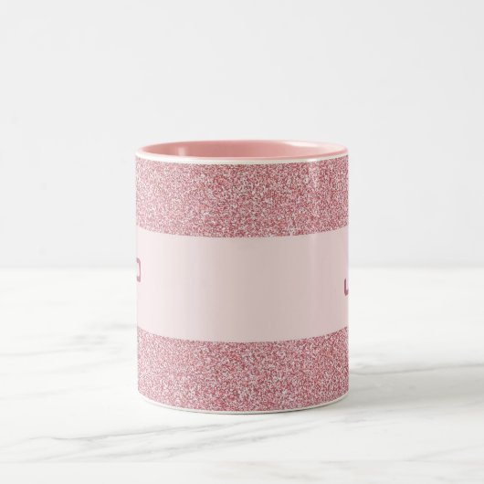 Aangepaste Roos Gouden Glitter Monogrammed Sjabloo Tweekleurige Koffiemok (Center)