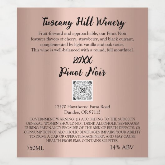 Aangepaste Roos naam Moderne QR-code LOGO Beschrij Wijn Etiket (Enkel label)