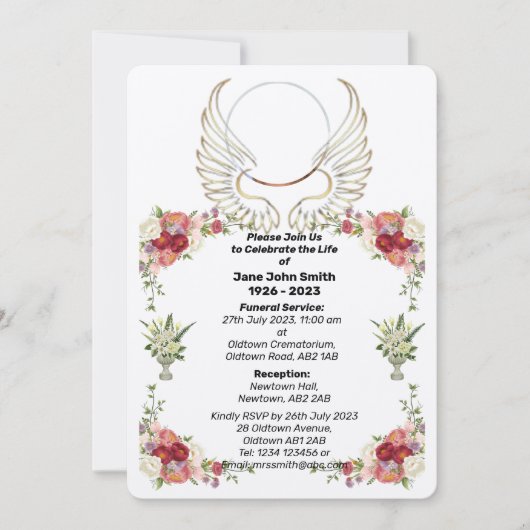 Aangepaste Roos Wings Foto Uitvaart Kaart (Voorkant)