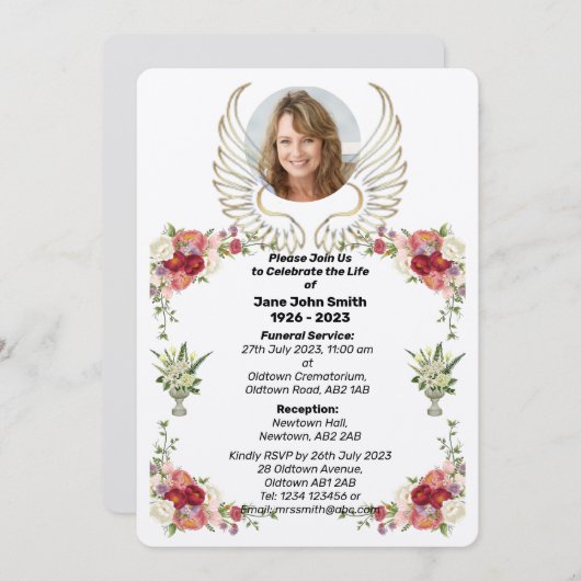 Aangepaste Roos Wings Foto Uitvaart Kaart (Voorkant / Achterkant)