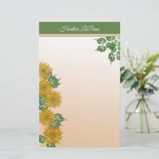Aangepaste, rotsachtige gouden bloemen laten kunst briefpapier (Staand voorkant)