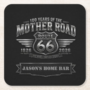 Aangepaste Route 66 Eeuwfeest Home Bar Chrome Badg Kartonnen Onderzetters