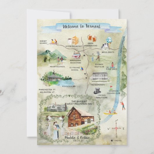 Aangepaste routekaart Vermont Destination Wedding Kaart (Voorkant)