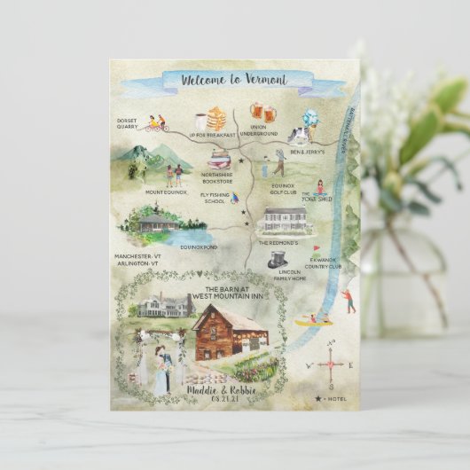 Aangepaste routekaart Vermont Destination Wedding Kaart (Staand voorkant)